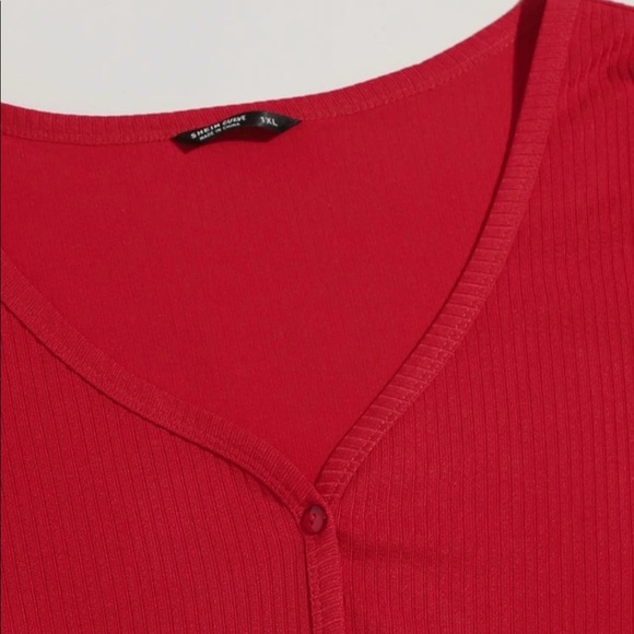 Red Button-Front Ribbed Top - NWOT - Picture 5 of 8